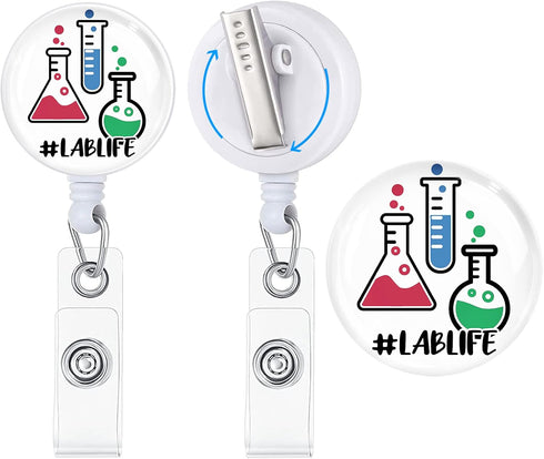 LAB Life Medical Badge Reel Retractable with Alligator Clip, Cute Retractable ID Badge Holder ID Card Holder Name Badge Clip, Laboratory Science N...