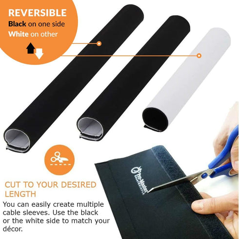 Premium 63'' Cable Management Sleeve, Best Cords Organizer for TV On Wall, Desk, Computer, Office, Home - DIY Adjustable Reversible Black and Whit...