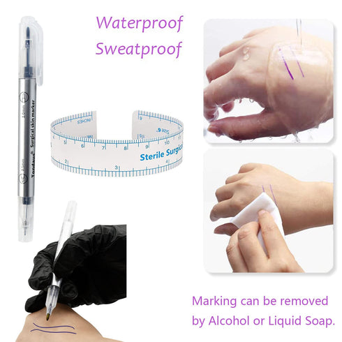 10Pcs Microblading Skin Marker Tattoo Stencil Markers Pen Permanent Makeup Position Mark Surgical Tip Sterile with Paper Ruler for Eyebrow, Lips, ...