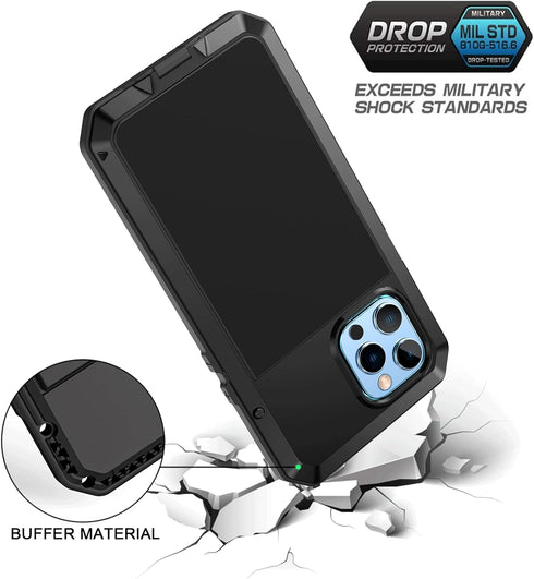 Lanhiem for iPhone 13 Pro Metal Case, Heavy Duty Shockproof Tough Rugged Case with Built-in Glass Screen Protector, 360 Full Body Protective Cover...