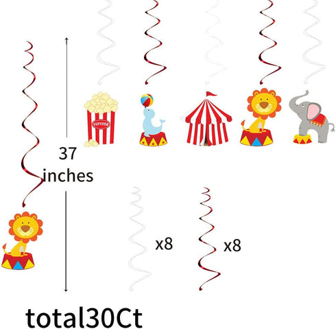30Ct Circus Hanging Swirl Decorations -Circus Carnival Birthday Party Supplies Fan Decors...