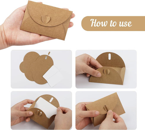 ABSOFINE 25 Pcs Mini Envelopes with Heart Shaped Clasp,Mini Kraft Paper Envelopes, Small Envelope with Blank Cards for Business Card, Weddings Fav...