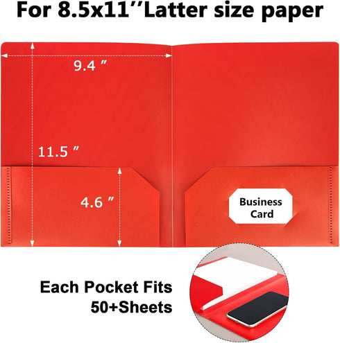 Plastic Folders with Pockets, 6 Color Heavy Duty Two Pocket Folder Business Card Holder for Office High School...