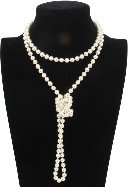 Long Pearl Necklace Imitation Pearl Necklace 1920s Flapper Pearl Necklace Multi Strand Pearl Necklace for Women Bridal Wedding Banquet Dinner Part...