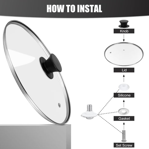 Pan Lid 8.7 Inch - Tempered Glass Pot Lid - Replacement Pan Cover for Cast Iron Skillets, Frying Pans, Pots and Wok, Heat Resistant Handle...