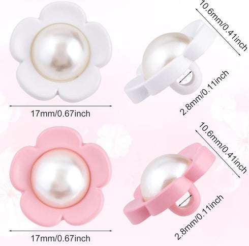 PAGOW 50pcs Cute Flower Shank Pearl Sewing Buttons 18mm(Pink,White)...
