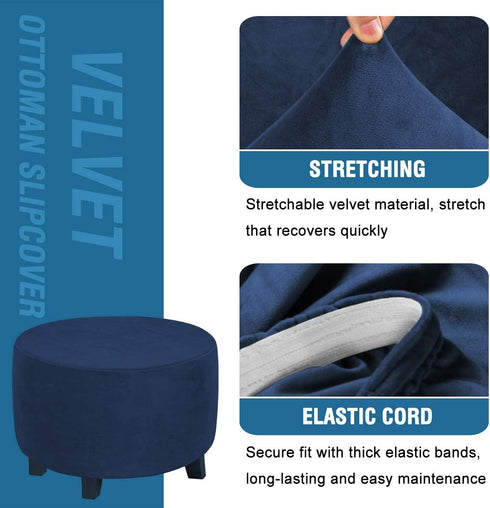 H.VERSAILTEX Round Ottoman Slipcover Ottoman Covers Slipcover Footstool Protector Covers Storage Stool Ottoman Covers Stretch with Elastic Bottom,...