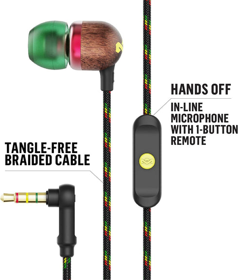 House of Marley Smile Jamaica: Wired Earphones with Microphone, Noise Isolating Design, and Sustainable Materials (Rasta)......