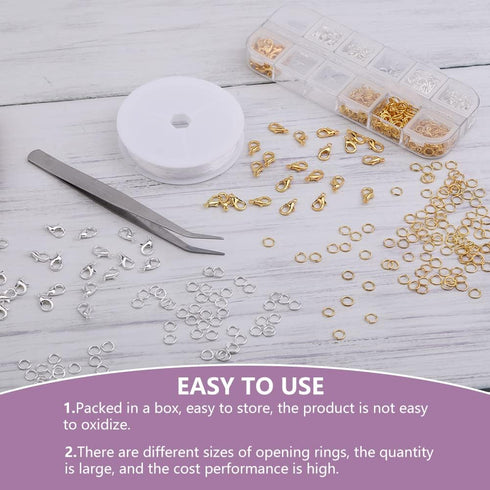 880pcs Open Jump Rings with Lobster Clasps and Tweezers, 4 Sizes Jump Rings Jewelry Findings Kit for Jewelry Repair Keychains and Necklace Making ...