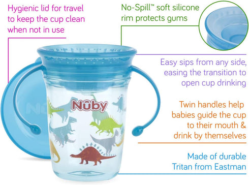 Nuby Tritan No Spill 2 Handle 360 Degree Printed Wonder Cup, Prints May Vary, 1pk...