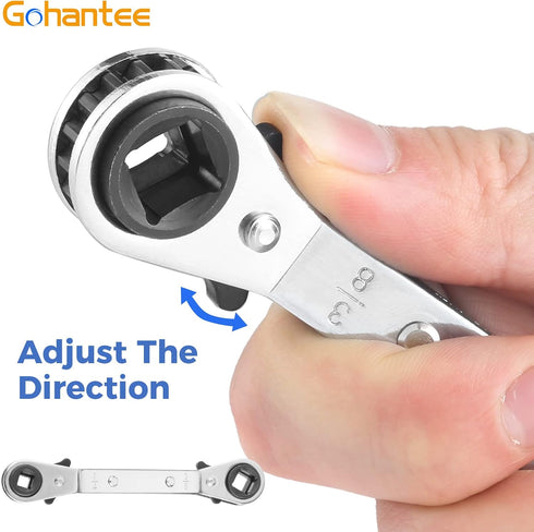 gohantee Hvac Service Wrench Tools Air Conditioner Valve Ratchet Wrench 3/16” to 3/8” 5/16'' x 1/4'' with 2 Hexagon Bit Adapter Kit for Air Refrig...