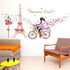 Girl Bicycle Wall Stickers Flowers Eiffel Tower Wall Decals Mural for Kids Bedroom Living Room...