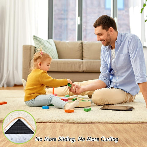 8 Pcs Rug Tape Hardwood Floor No Damage, Reusable Washable Grippers for Rugs, Carpet Tape for Area Rugs, Non Slip Rug Pads Grippers (Black...