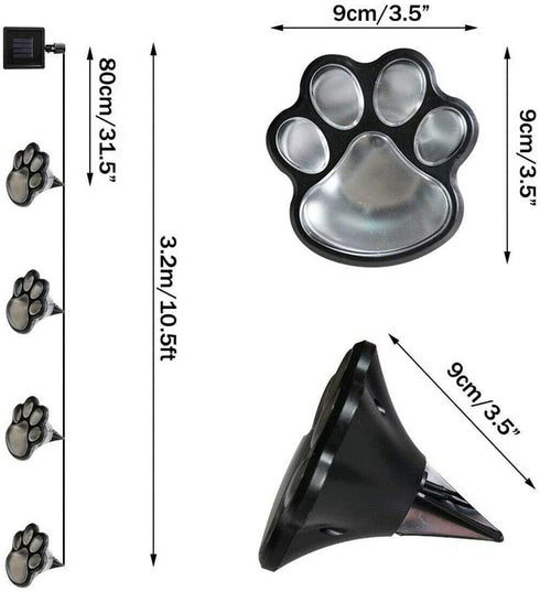 4 Solar Dog Animal Paw Print Lights Garden Statue Lantern Led Path 3" Light Lamp for Garden Patio Yard Decor Walkway Lighting (Cool White)...