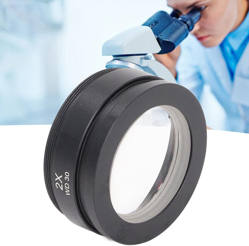 2X Auxiliary Objective Lens Aluminium Alloy WD30 2X Barlow Lens Microscope Part Accessory for Stereo Microscope WD30...