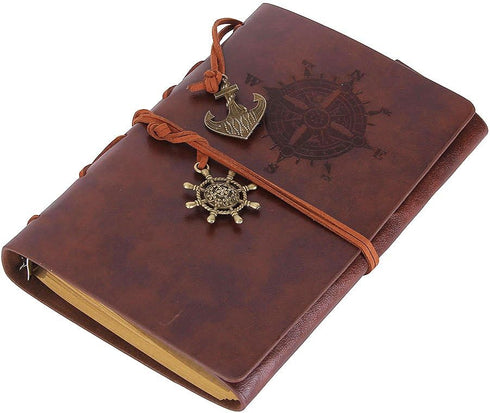 EvZ Leather Writing Journal Notebook, 7 Inches Vintage Nautical Spiral Blank String Diary Notepad Sketchbook Travel to Write in, Unlined Paper, Re...