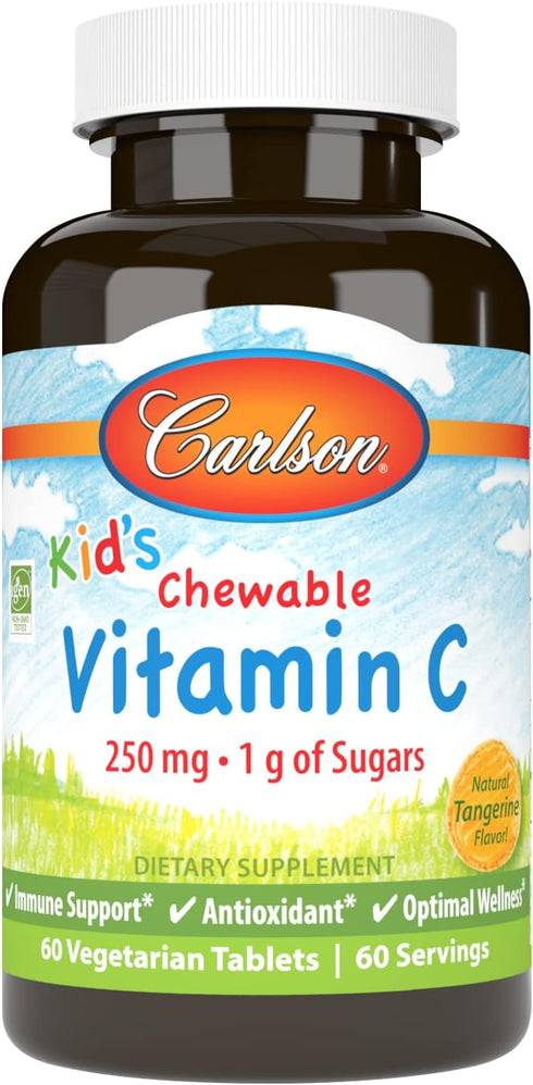 Carlson - Kid's Chewable Vitamin C, 250 mg, 1 g of Sugars, Immune Support & Optimal Wellness, Antioxidant, Tangerine, 60 Vegetarian Tablets...