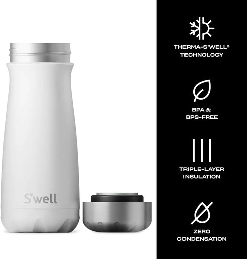 S'well Stainless Steel Traveler, 16oz, Moonstone, Triple Layered Vacuum Insulated Containers Keeps Drinks Cold for 24 Hours and Hot for 12, BPA Fr...