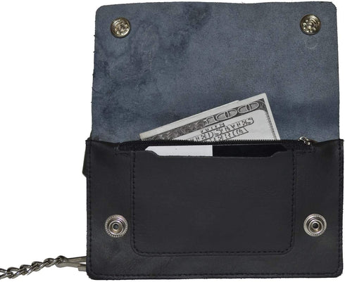 Leatherboss Genuine Leather Men Trifold Eagle Biker Chain Wallet Credit Card Holder for Motorcycle Bikers Truckers...