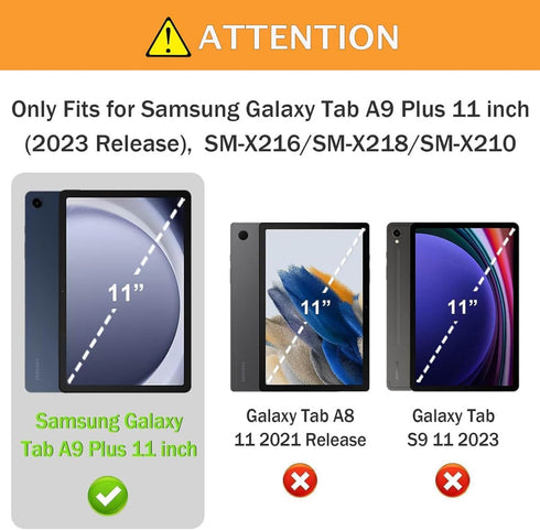 Kids Case for Samsung Galaxy Tab A9 Plus 11 Inch 2023 (SM-X210/X216/X218), with Built-in Screen Protector, Shockproof Handle Stand Protective Cove...