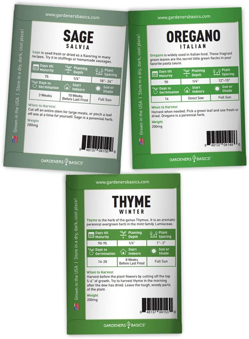 Gardeners Basics, Italian Herb Seeds for Planting 5 Variety Herbs Seed Packets Including Italian Flat Leaf Parsley, Sage, Oregano, Thyme, Basil - ...