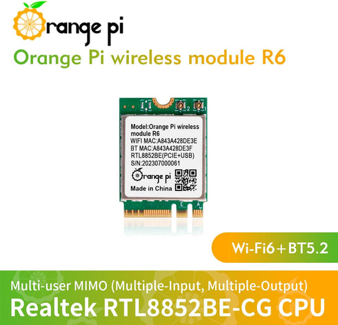 5 Plus Wireless Module R6, PCIe WiFi 6 Wireless Card Bluetooth 5.2, Orange Pi Network Adapter for Orange Pi 5 Plus...