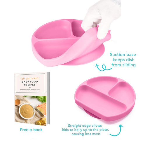 Silicone Suction Plates for Babies, Stick to High Chair Trays and Table, Divided Baby Dishes, Perfect Kids Plates, BPA FREE...