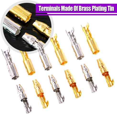 Swpeet 240Pcs Bullet Connectors Kit, 3.9mm Brass Bullet Male & Female Wire Terminals Connector with Insulation Cover for Motorcycle Scooter Car Tr...