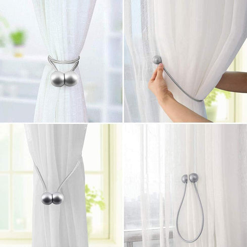 Fullgaden 2 Packs Magnetic Curtain Tiebacks with Unique Wooden Balls,Classic European Window Tie Backs Holders for Home Office Kitchen Sheer Black...