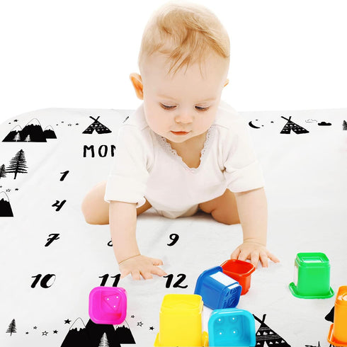 Baby Monthly Milestone Blanket Boy - Bear Newborn Month Blanket Unisex Neutral Personalized Shower Gift Woodland Nursery Decor Photography Backgro...