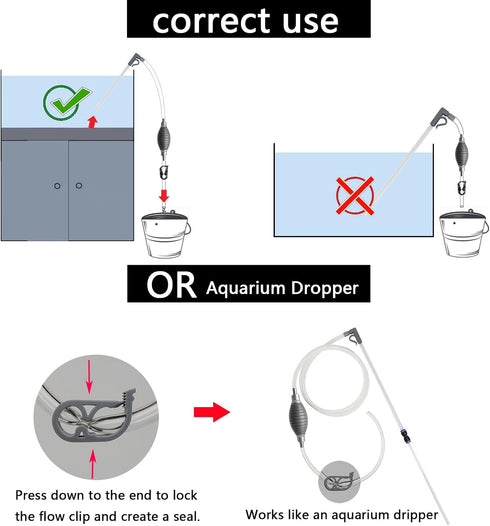 10 Gallon Fish Tank cleaner and Aquarium Water Changer Siphon with a Thinner Tubing. Perfect for Cleaning Small Tanks, Gravel Vacuum for Aquarium ...