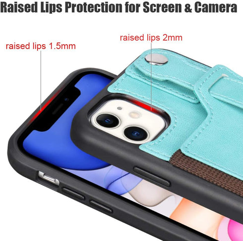 TOOVREN for iPhone 11 Wallet Lanyard Case Protective Cover with PU Leather Card Holder Adjustable Detachable Phone Lanyard Stand Strap for iPhone ...