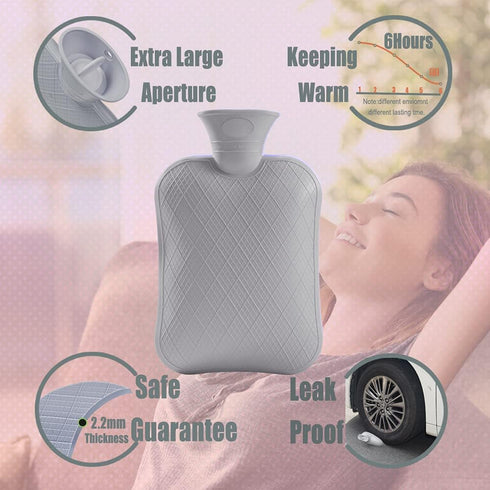 FORICOM Hot Water Bottle with Cover,Hot Water Bag for Pain Relief 2Liter,Heating Pad,Hand Warmer,Warming Bed.Classic.BPA Free,Close-Match(Green)...