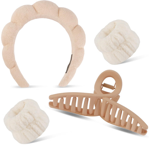 Spa Headband, Skincare Headband, Makeup Headband, Wrist Towels for Washing Face, Face Wash Headband, Bubble Wrist Bands with Claw Clips Teen Girl ...