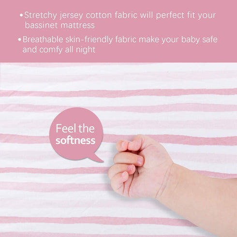 Bassinet Sheets Compatible with Semphis 3 in 1 Bedside Bassinet and Arm's Reach Co-Sleeper Bassinet, 2 Pack, 100% Cotton Fitted Sheets, Pink Strip...