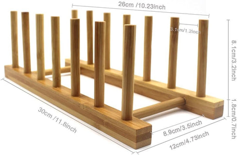INNERNEED Bamboo Wooden Dish Rack, Vertical Plate & Lid Organizer for Kitchen Cabinet or Countertop, Drying Stand for Dishes, Cutting Boards...