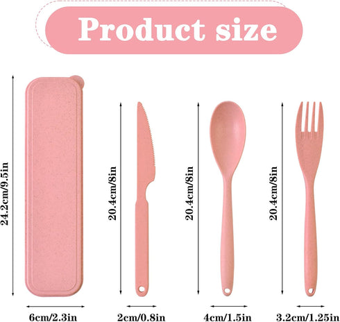 Large Reusable Utensils Set with Case, 2 Sets Portable Cutlery Set for Adults, Travel Fork Spoon Knife for Camping Work Picnic (Pink, Black)...