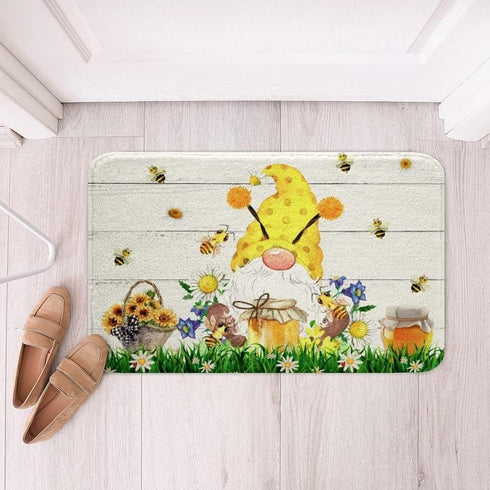 Bee Doormat Welcome Honeycomb Garden Flowers Honey Gnome Funny Entryway School Rugs Indoor Non Slip, Washable Entrance Mat Outdoor Door Mats for K...