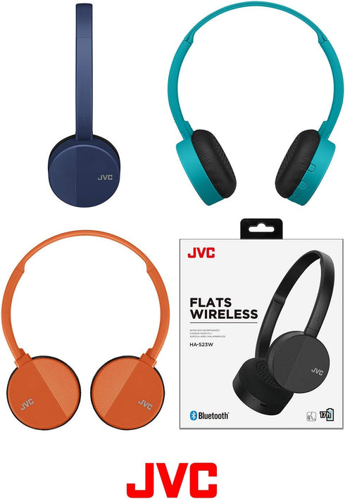 JVC HA-S23W Wireless Headphones - On Ear Bluetooth Headphones, Foldable Flat Design, 17-Hour Long Battery Life (Blue)...