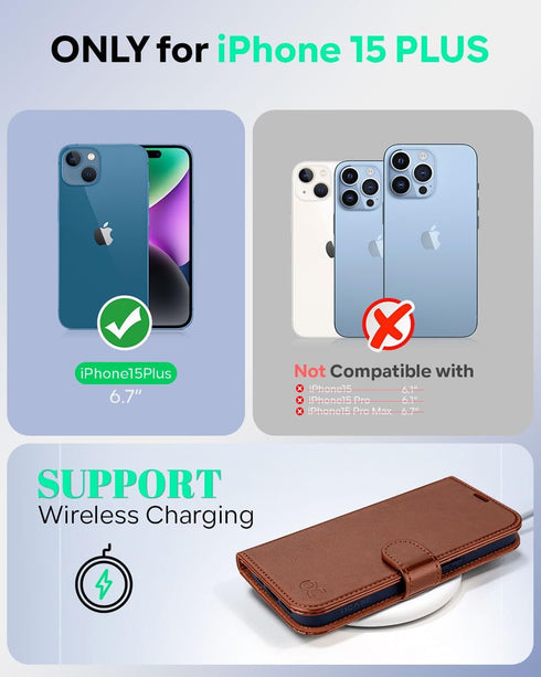 OCASE Compatible with iPhone 15 Plus Wallet Case, PU Leather Flip Folio Case with Card Holders RFID Blocking Kickstand [Shockproof TPU Inner Shell...