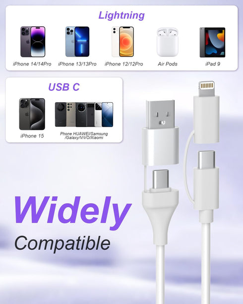 Coiled USB C to USB C and Lightning Cable 2 in 1 - PD 60W Fast Charging & Data Sync USB C Multi Charging Cable Support Apple CarPlay & Android Aut...