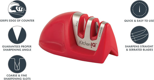 50883 - Edge Grip 2-Stage Knife Sharpener - Red - Coarse & Fine Sharpeners - Compact - Stable Non-Slip Base - Soft Grip Rubber Handle - Straight &...