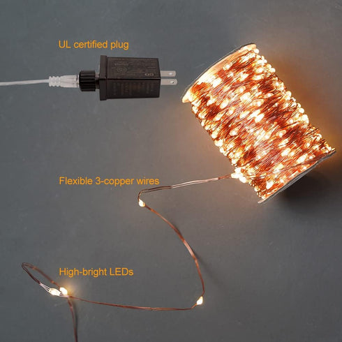 66Ft Plug in Fairy Lights Warm White Waterproof Outside Copper Wire String Lights with Remote 200 High-Bright LED for Garden, Porch, Patio, Christ...