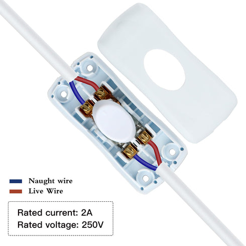 2 Pcs Inline Switch, Cord Appliance White Switch, Button ON Off for Lamp, Rated 2A 250V, Replacement Repair for Control LED Electrical Line Extens...