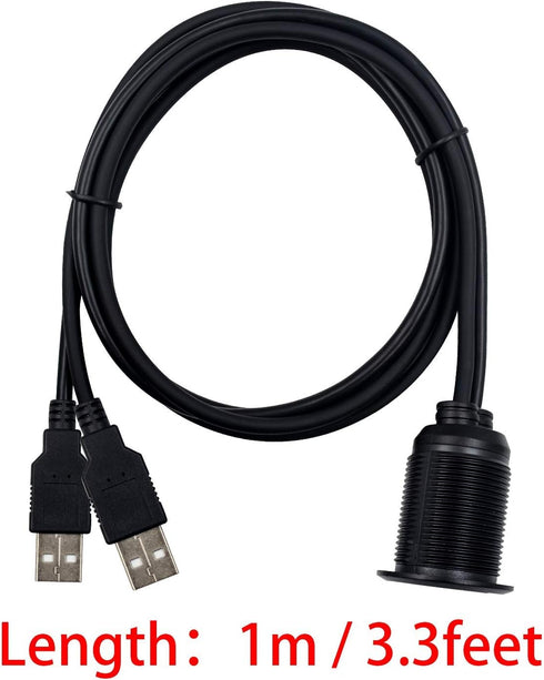 Duttek USB Panel Flush Mount Cable, Dual USB 2.0 Male to Female Extension Cable, USB Mount, Dash Mount, Flush Mount, Panel Mount Cable, for Car, B...