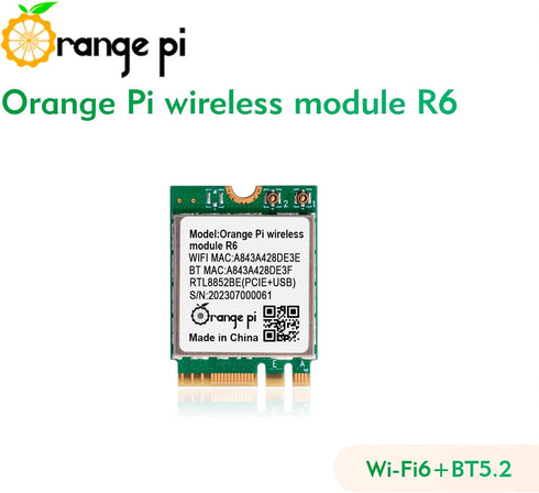 5 Plus WiFi 6 Module Wireless Card 1201Mbps PCIe Wi-Fi6+BT5.2, Wireless Module R6 Support WiFi Bluetooth Compatible with Orange Pi 5 Plus Singble ...