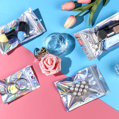 100 Pack Resealable Mylar Bags Smell Proof Pouch Aluminum Foil Packaging Plastic Ziplock Bag,Small Mylar Storage Bags For Candy,Jewelry,Screw,Holo...