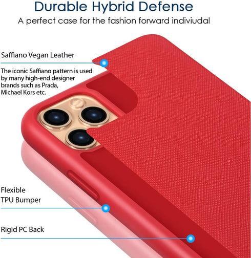 iPhone 11 Pro Max Case Fit Magnetic Car Mount & Wireless Charging, Premium PU Leather Phone Back Cover, Slim Full-Body Protective Hybrid Bumper fo...