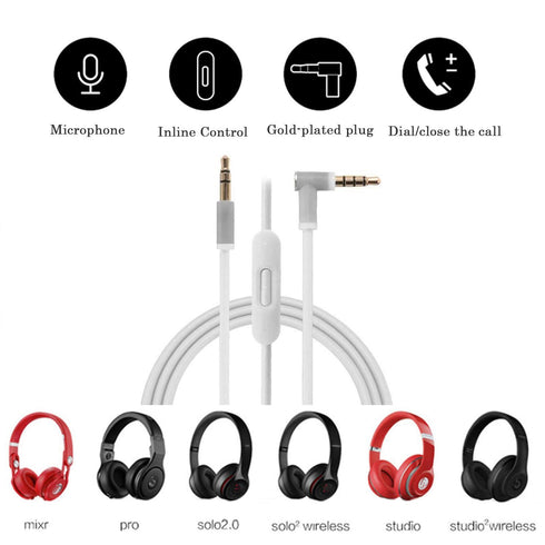Replacement Audio Cable Cord Wire with in-line Microphone and Control Compatible with Beats Headphones Solo, Studio, Pro, Detox, Wireless, Mixr, E...