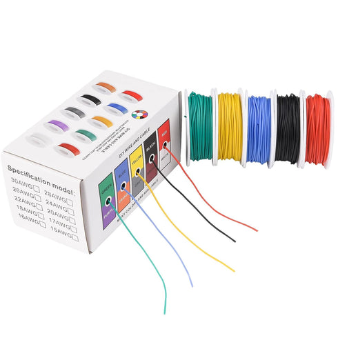 28 AWG Stranded Electrical Wire 28 Gauge Tinned Copper Wires Flexible Silicone Electric Hookup Wire Kit OD:1.2mm, 5 Colors 32.8ft/10m Each, DIY/Au...